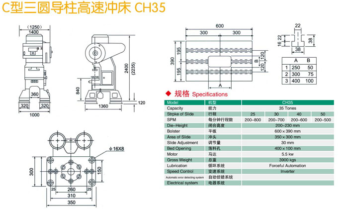 C型三圓導柱沖床CH35參數(shù)規(guī)格